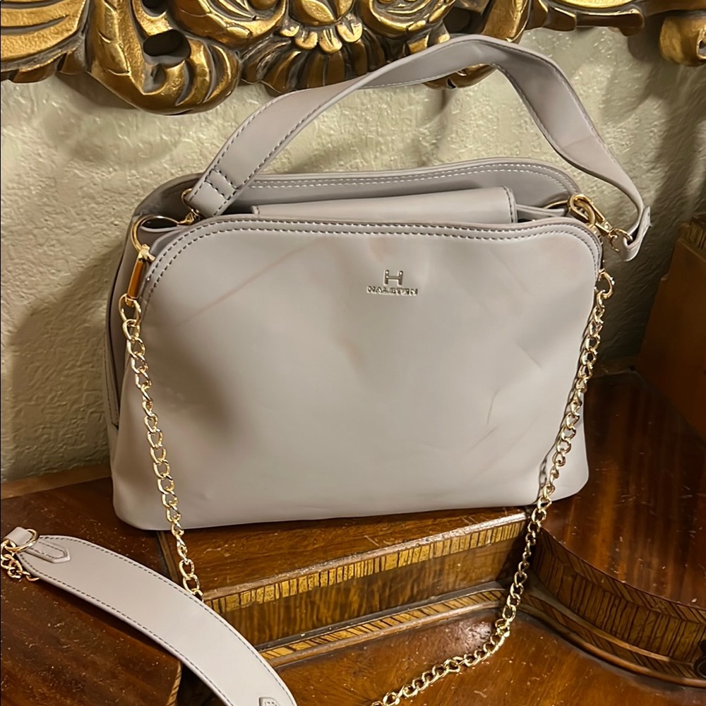 🔥Halston Elegant light lavender and Gold chain Shoulder Bag w/ Structure NICE!!